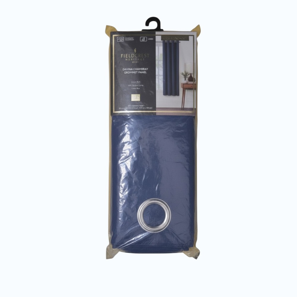 Fieldcrest Heritage Davina‎ Chambray Grommet Panel Blue Blackout 50x63 New